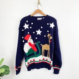 Vintage 90s Christmas Santa Holiday Crewneck Sweater Sz M